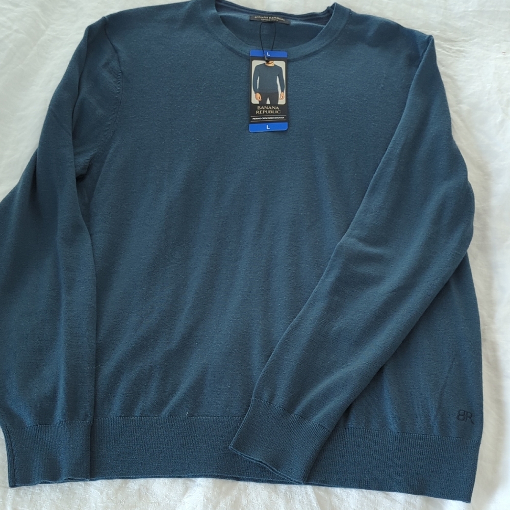 Banana Republic Men's Teal Crewneck Sweater Merino Wool Size L. NWT
